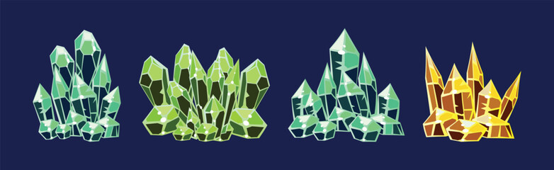 Poster - Crystal Gems and Minerals with Shiny Facet Vector Set