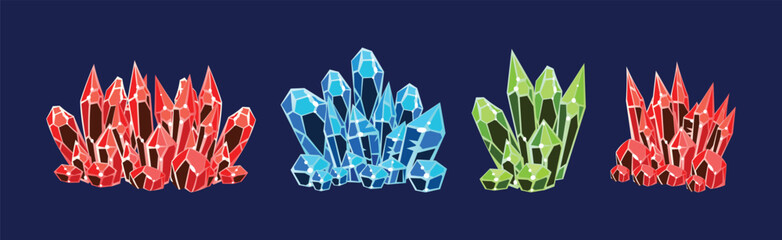 Poster - Crystal Gems and Minerals with Shiny Facet Vector Set