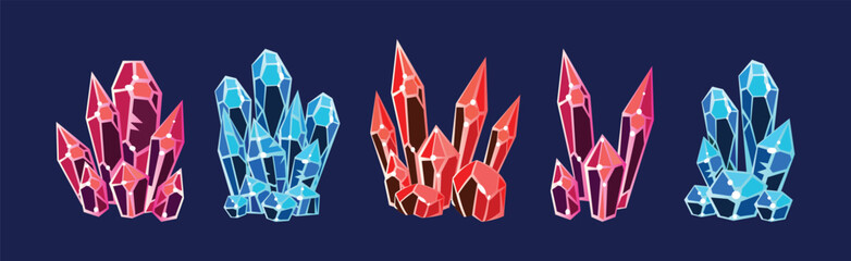 Poster - Crystal Gems and Minerals with Shiny Facet Vector Set