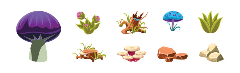 Poster - Fantasy Landscape Elements and Plants Vector Set