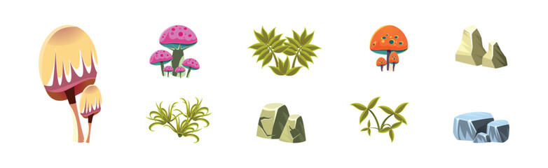 Poster - Fantasy Landscape Elements and Plants Vector Set