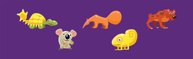 Sticker - Funny Ancient Animal and Zoo Fauna Vector Set