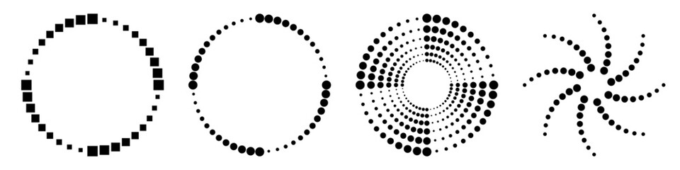 Wall Mural - abstract symbols collection, circular geometric dotted shapes ornaments, frames isolated on white ba