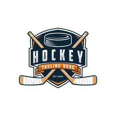 Wall Mural - Hockey logo badge emblem. Sports label vector illustration for a hockey club