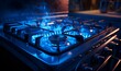 gas stove burning with blue and yellow flames, ai generative