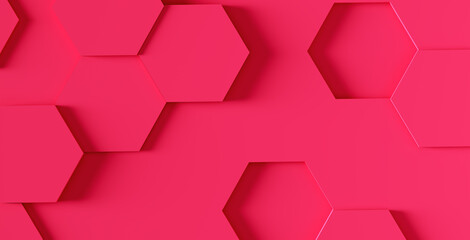 Aufkleber - Abstract hexagon geometrical shapes on pink background. Wallpaper background backdrop mockup.