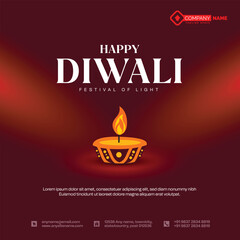 Wall Mural - Happy Diwali decorative oil lamp festival celebration greeting card post or banner vector file