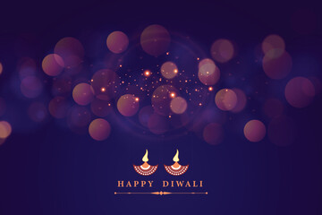 Wall Mural - Happy Diwali festival wishing card background with bokeh effect banner or poster template vector file