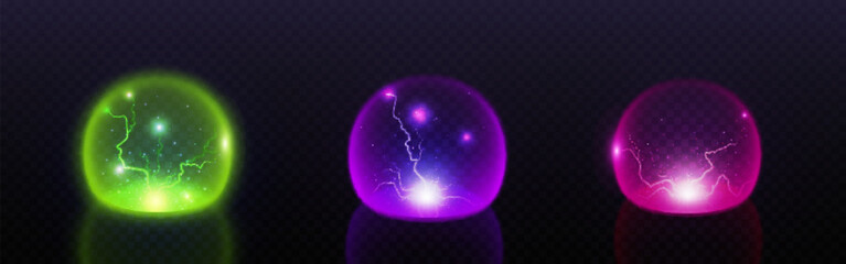 Poster - protect sphere shield, 3d dome bubble barrier effect. abstract energy circle glass field with light 