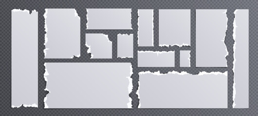 Poster - Strips and pieces of torn paper - realistic vector illustration set of notepad sheets with ripped edges effect. Blank square and rectangular scraps with ragged and broken borders, cut cardboard.