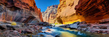 Fototapeta Natura - Canyon with steep cliffs, winding rivers, and layers of colorful rock formations