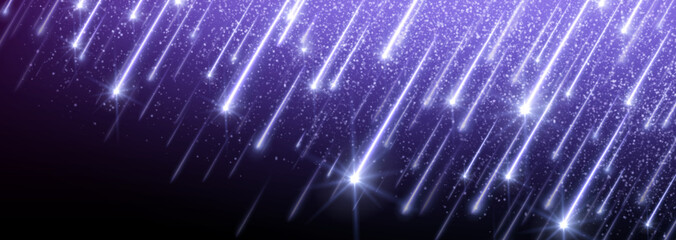 Wall Mural - purple space comet rain and star shooting show vector background. abstract asteroid or meteorite mag