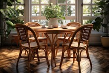 Dining Table Set Weaved With Artificial Rattan, Checkerboard Pattern. Help Your Dining Room Be Beautiful