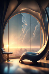 Wall Mural - Futuristic room interior, modern living room minimalistic style