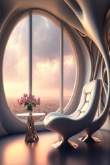 Wall Mural - Futuristic room interior, modern living room minimalistic style