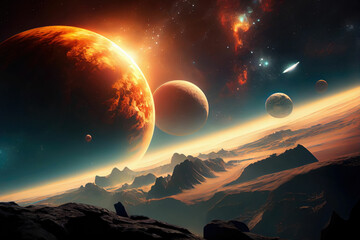 Wall Mural - Fantasy planet night sky background panorama