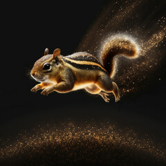 Wall Mural - Beautiful chipmunk covered with glittering gold