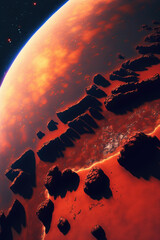 Wall Mural - Awe-inspiring landscape of red planet, fantastical terrain complete with jagged mountains and craggy rocks