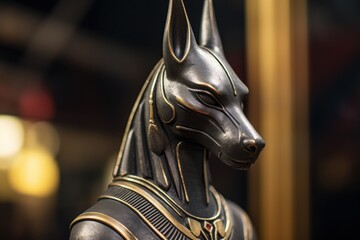 Aufkleber - A picture of a statue depicting an Egyptian dog with a stunning golden collar. Perfect for historical or cultural projects, as well as for designs related to ancient Egypt.
