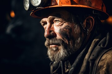 a picture of a man with a beard wearing a hard hat. this image can be used to represent construction