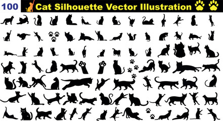 Wall Mural - Une collection élégante de silhouettes de chats vectoriels noirs et blancs sur un fond blanc. Parfait pour les amoureux des animaux de compagnie, les designers et les artistes.