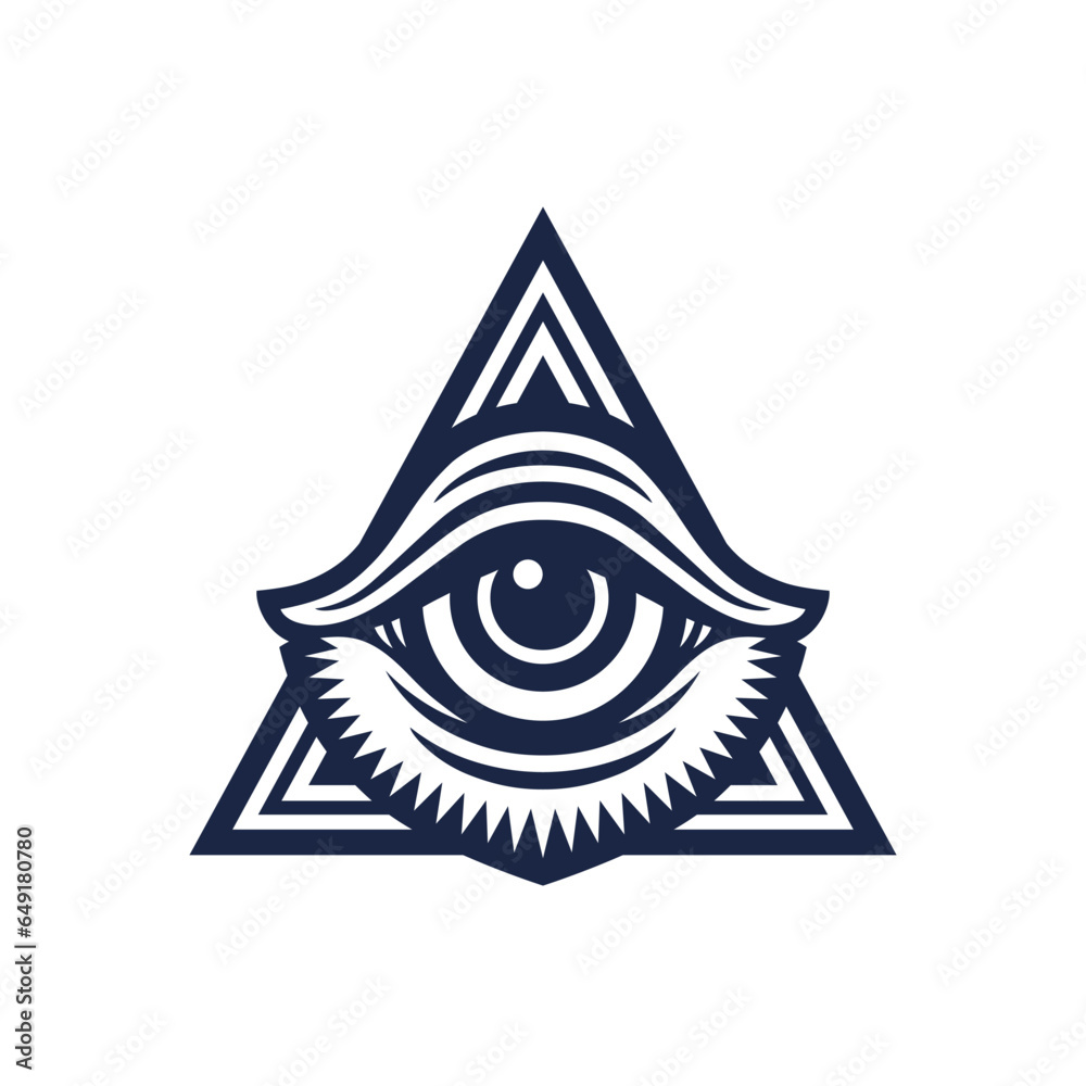 All seeing eye pyramid logo. Esoteric occult icon. Eye of horus in triangle symbol concept. Vector illustration.