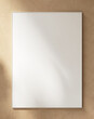 Blank large white photo poster wooden frame on brown cardboard paper wallpaper wall in sunlight, tree leaf shadow for minimal, elegant, luxury, modern art, mural, painting template background 3D