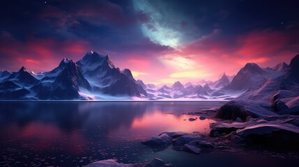 Wall Mural - sea arctic midnight sun illustration north sky, outdoors scenic, mountain norway sea arctic midnight