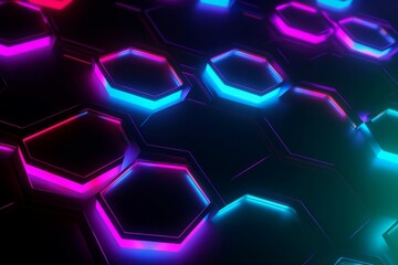 Poster - Hexagon glowing neon background. Generate Ai
