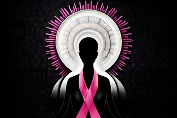 Wall Mural - Top View featuring a powerful symbol of a woman's silhouette, adorned with a pink ribbon and standing tall with determination