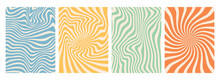 Groovy Hippie 70s Backgrounds. Waves, Swirl, Twirl Pattern. Twisted And Distorted Vector Texture In Trendy Retro Psychedelic Style.