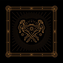 Wall Mural - gemini zodiac sign and astrology symbol, element. modern outline vector illustration. black backgrou