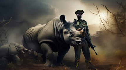 Wall Mural - Guarding a rhinoceros 