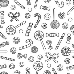 Wall Mural - Vector seamless pattern with Christmas candies. Cute design for wrapping paper, textile, wallpaper and backgrounds.