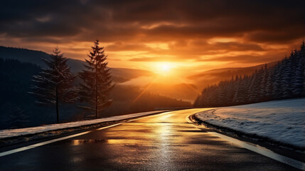 Poster - the road, sunlise beautiful landscape of nature  - Generative AI