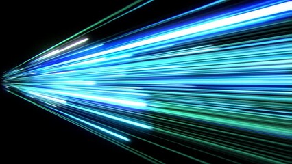 Wall Mural - Digital Information Stream Illustration Futuristic High Speed Technology Seamless. Bright Blue Green Trails Flying Extremely Fast Neon Lines Background Loop 3d Animation. Abstract Internet Concept 4k