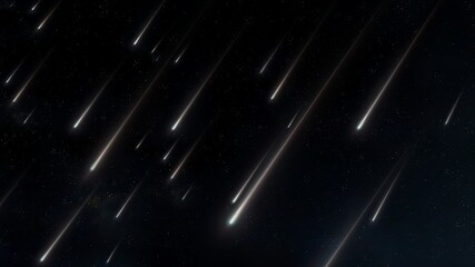 Wall Mural - star rain at night. meteor shower in the sky, amazing starfall. falling fireballs. bright meteorites