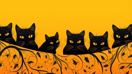 Wall Mural - halloween cat vector seamless pattern. halloween party border. halloween icon and character. vector illustration. halloween abstract background