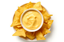 Nachos Chips On A Plate With Cheese Sauce In The Middle Isolated On White Background, Top View
.generative Ai

