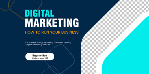 Wall Mural - Dark and light blue abstract banner design for marketing, online element banner and sign templates design