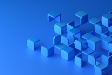 Poster - Abstract 3d render, blue geometric background design