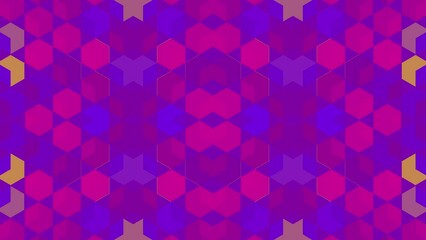 Poster - Multicolored pattern of geometric shapes on a purple background. Digital art. Symmetrical composition. Bright, lively colors. Isometric projection. Seamless loop animation. 3d rendering. 4K UHD