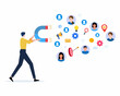 © Heena_Rajput - Man holding huge magnet attract consumers  Influencer marketing strategy for client attraction Social influencer concept