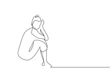 Woman Sitting Sad Unhappy Line Art Design