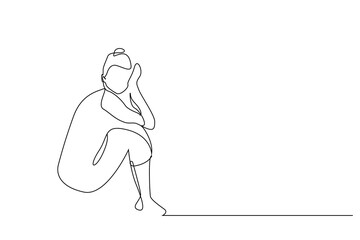 Wall Mural - woman sitting sad unhappy line art design