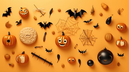 Wall Mural - halloween party border. halloween orange pumpkin vector seamless pattern. halloween icon and character. vector illustration. halloween abstract background