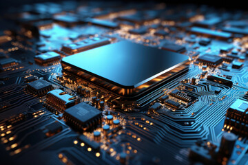 Computer board with processor for artificial intelligence computing, close up
