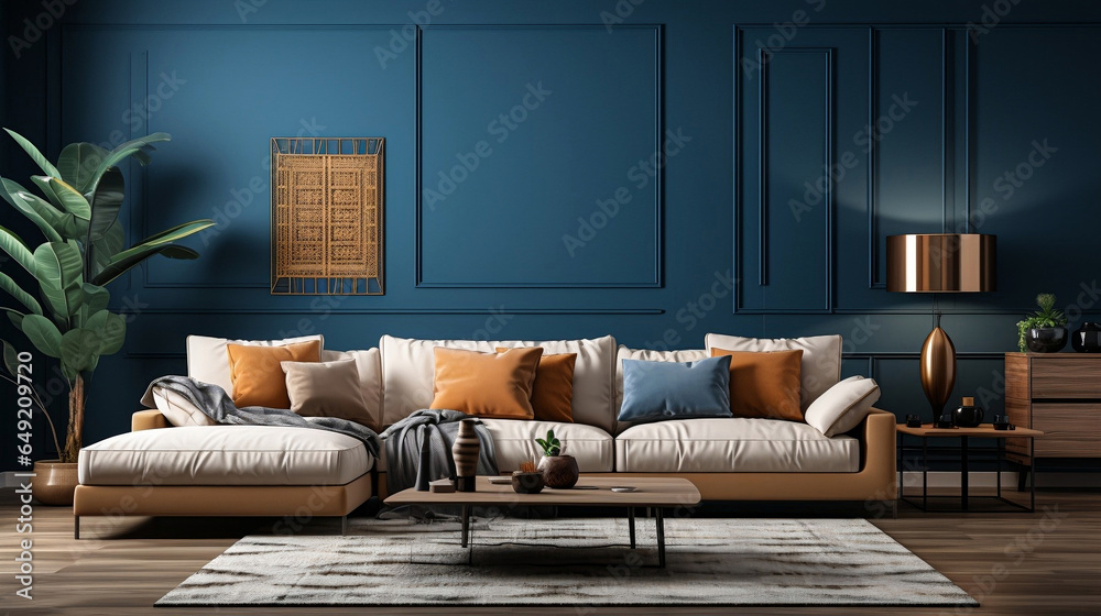 Elegant interior featuring a comfortable sofa in a meticulously ...