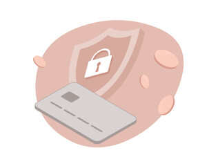 Aufkleber - Secure Credit Card Transactions Online. Safe online transactions concept with shield icon. Protect debit card payment vector isometric illustration isolated on white background with icons