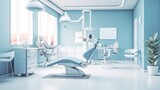 Fototapeta Przestrzenne - Interior of modern dental clinic with blue walls and dentistry equipment. 3d rendering